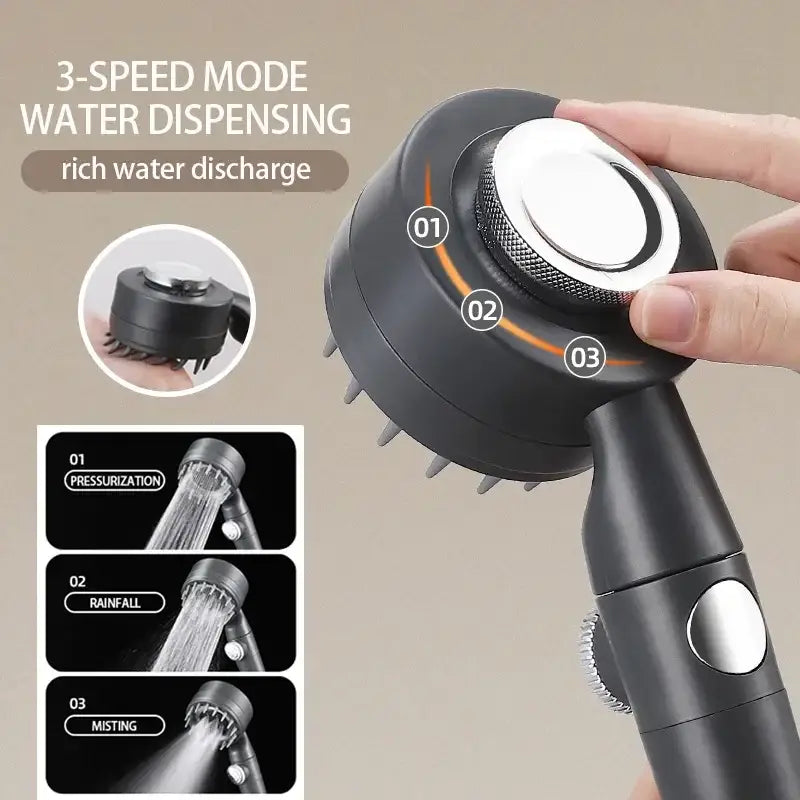 Black & silver adjustable high pressure shower head bathroom 3 modes
