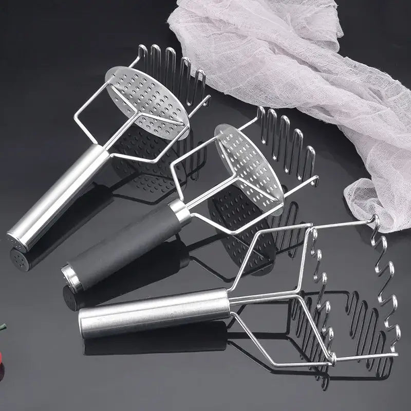 Black & silver stainless steel potato masher kitchen food crusher