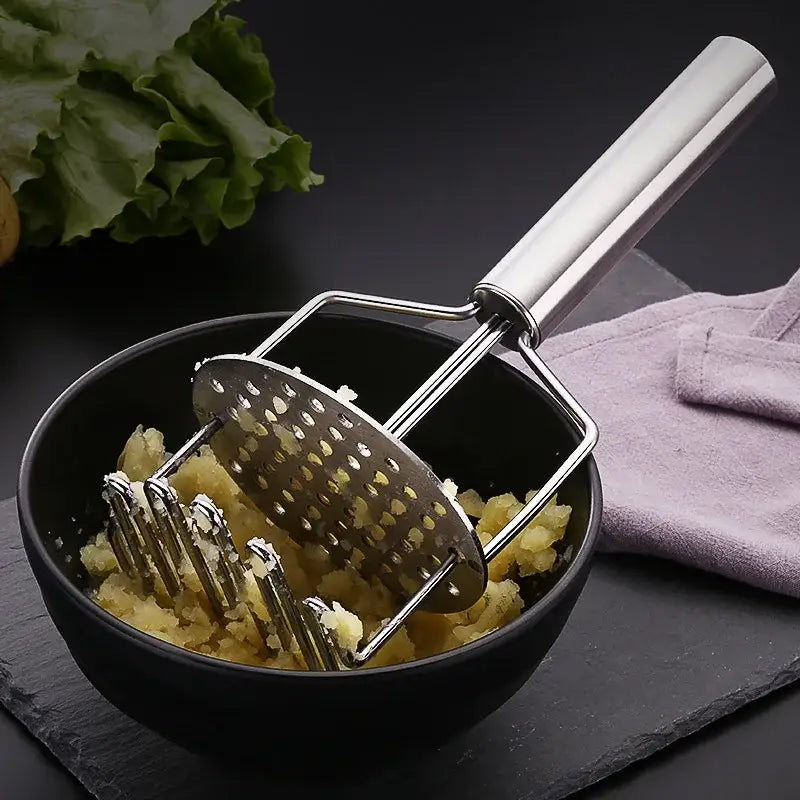 Black & silver stainless steel potato masher kitchen food crusher