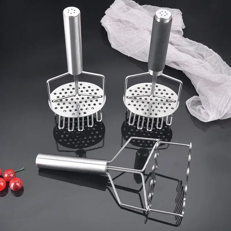 Black & silver stainless steel potato masher kitchen food crusher