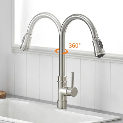 Black single handle pull out kitchen faucet with swivel spout