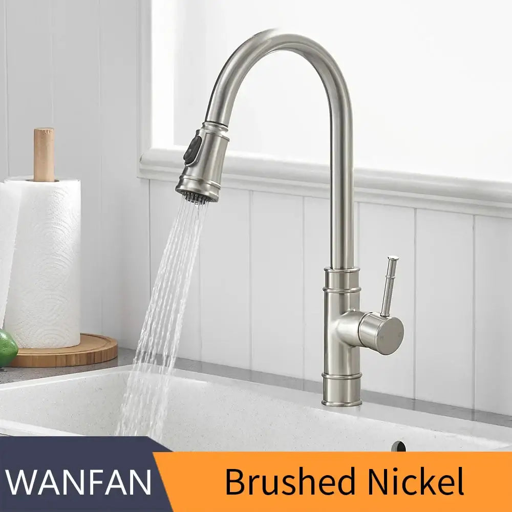 Black single handle pull out kitchen faucet with swivel spout