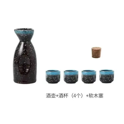 Black speckled ceramic wine sake set with heater for dining room