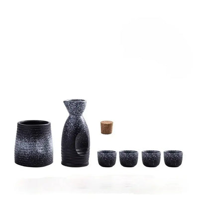 Black speckled ceramic wine sake set with heater for dining room