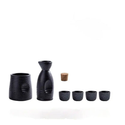 Black speckled ceramic wine sake set with heater for dining room