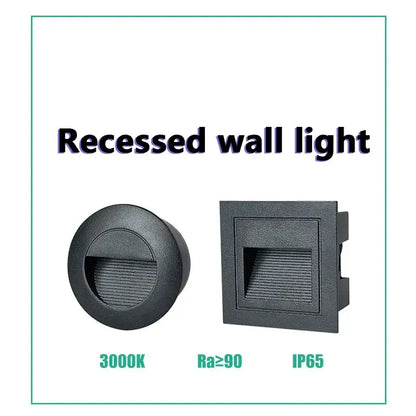 Black square & circular ip65 waterproof embedded step lights outdoor