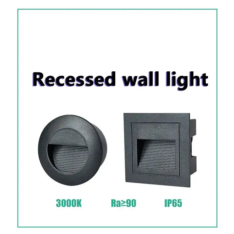 Black square & circular ip65 waterproof embedded step lights outdoor