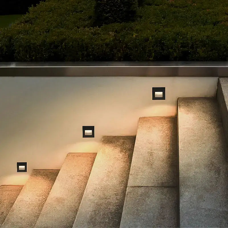 Black square & circular ip65 waterproof embedded step lights outdoor