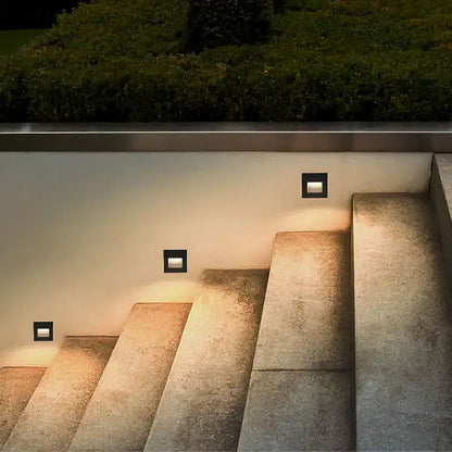 Black square & circular ip65 waterproof embedded step lights outdoor