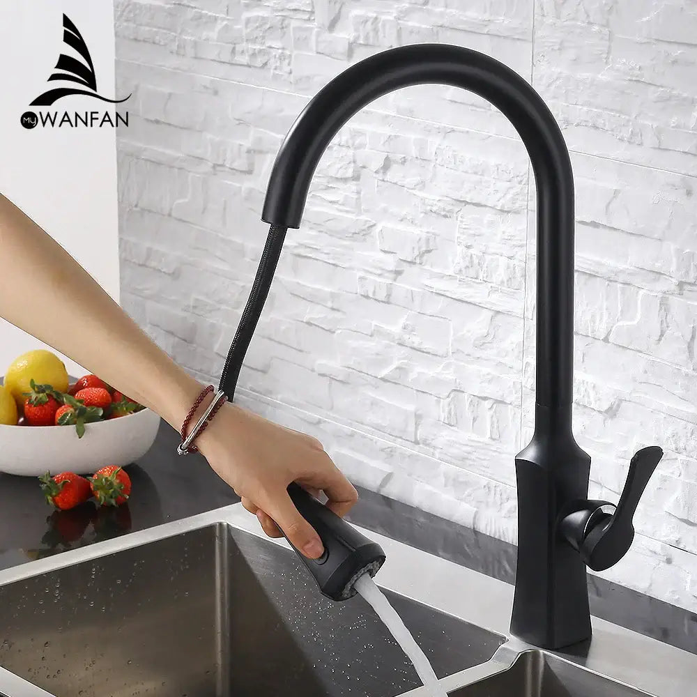 Black stream handle matte black pull out faucet kitchen tap