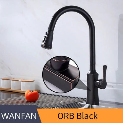 Black stream handle matte black pull out faucet kitchen tap