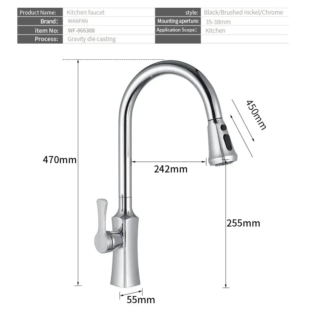 Black stream handle matte black pull out faucet kitchen tap