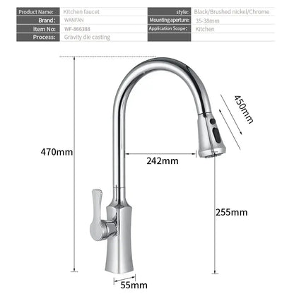 Black stream handle matte black pull out faucet kitchen tap