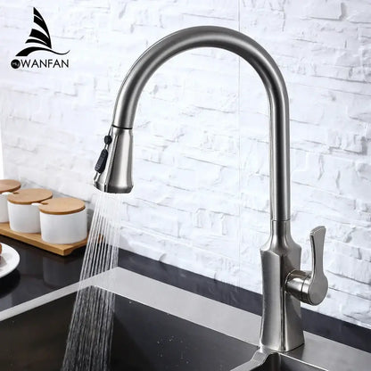 Black stream handle matte black pull out faucet kitchen tap