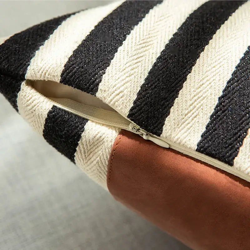 Black stripe faux leather pillow cover living room decor
