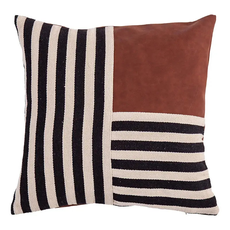 Black stripe faux leather pillow cover living room decor