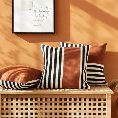 Black stripe faux leather pillow cover living room decor