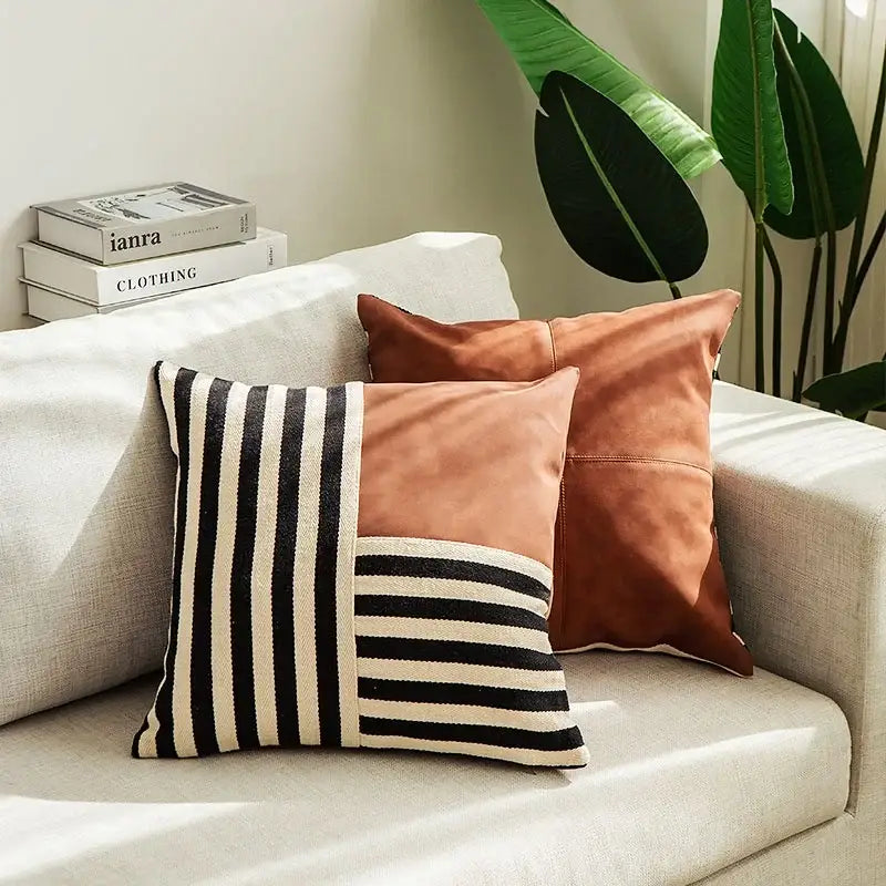 Black stripe faux leather pillow cover living room decor