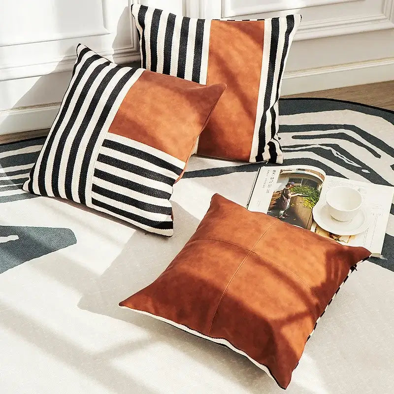 Black stripe faux leather pillow cover living room decor