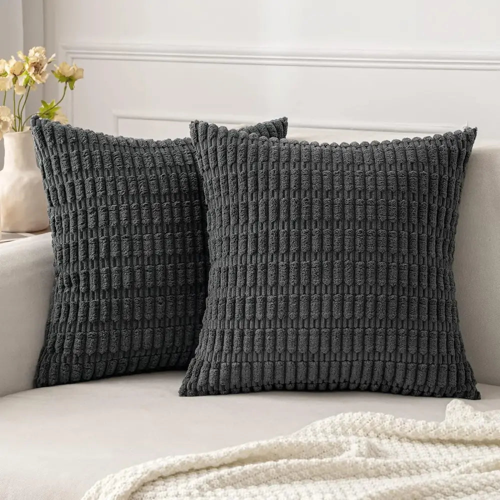 Black striped corduroy throw pillow cover – living room cushion case