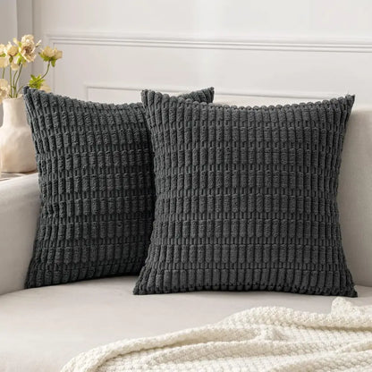 Black striped corduroy throw pillow cover – living room cushion case