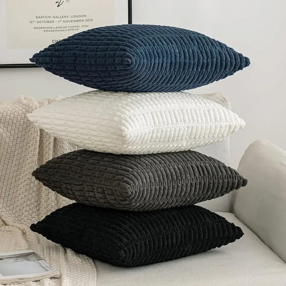 Black striped corduroy throw pillow cover – living room cushion case