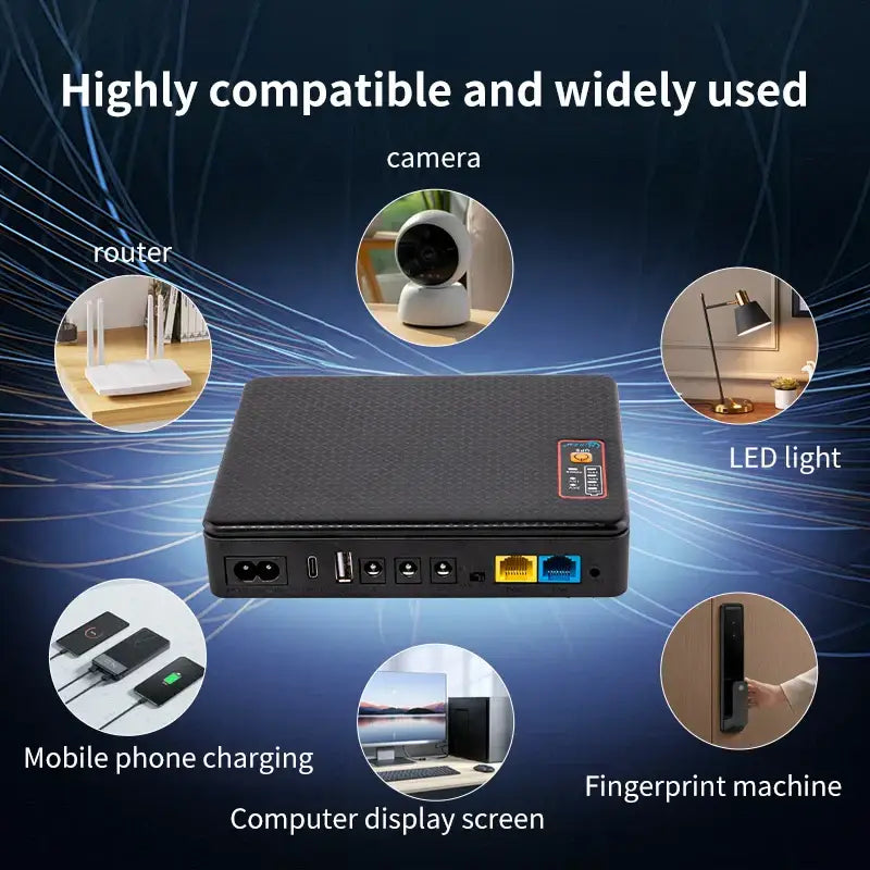 Black textured mini ups backup battery office router power supply