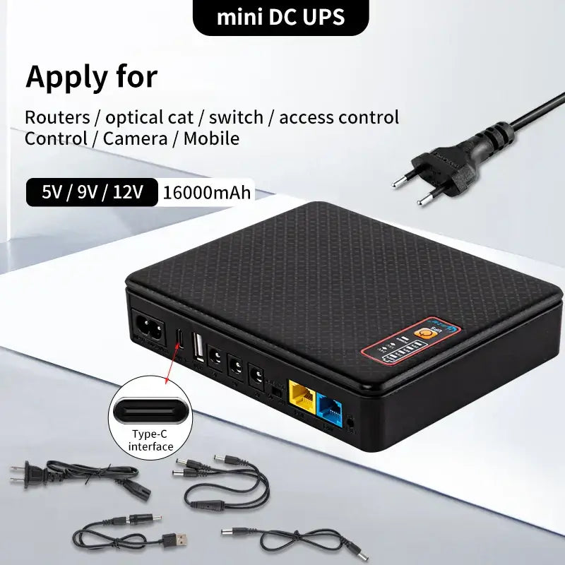 Black textured mini ups backup battery office router power supply