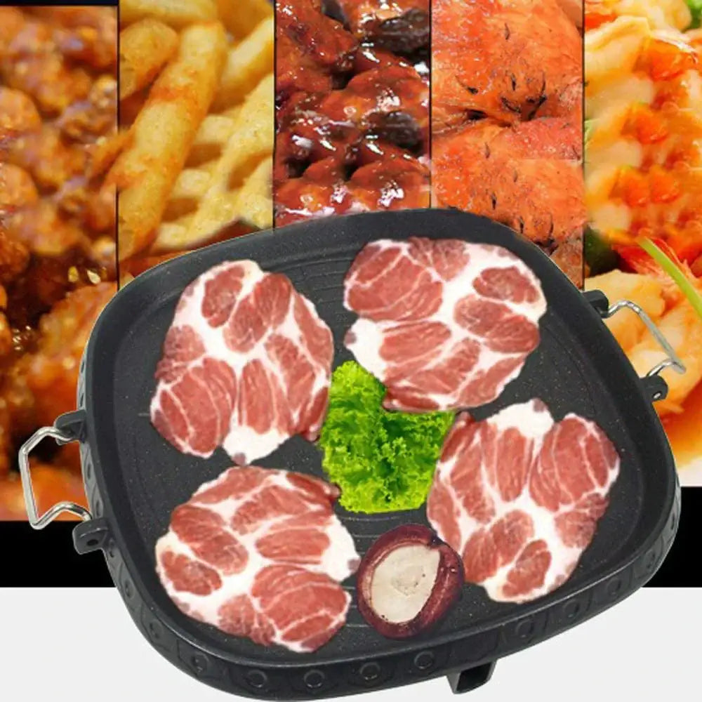Black textured square korean bbq grill pan kitchen cookware