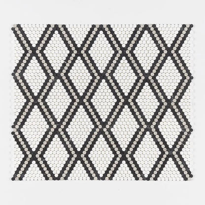 Black, Thala Gray, Bianco Dolomiti Honed Penny Round Diamond 1 Marble Mosaics 11 27/64x10 15/64