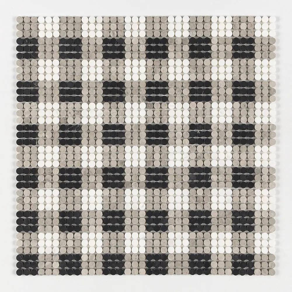 Black, Thala Gray, Bianco Dolomiti Honed Penny Round Plaid 1 Marble Mosaics 9 27/32x9 27/32