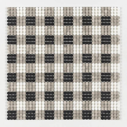 Black, Thala Gray, Bianco Dolomiti Honed Penny Round Plaid 1 Marble Mosaics 9 27/32x9 27/32