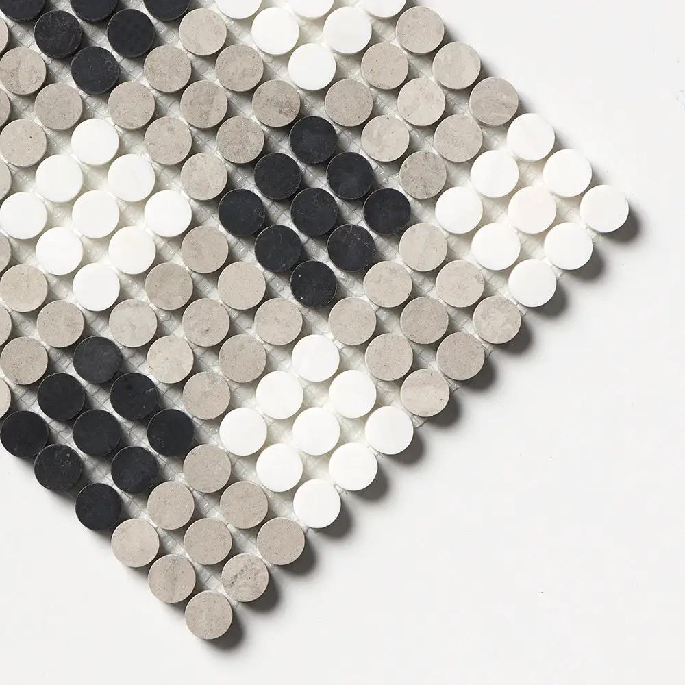 Black, Thala Gray, Bianco Dolomiti Honed Penny Round Plaid 1 Marble Mosaics 9 27/32x9 27/32