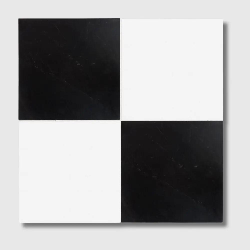 Black, Thassos Extra Honed Checkerboard Pattern Marble Tiles 12x12