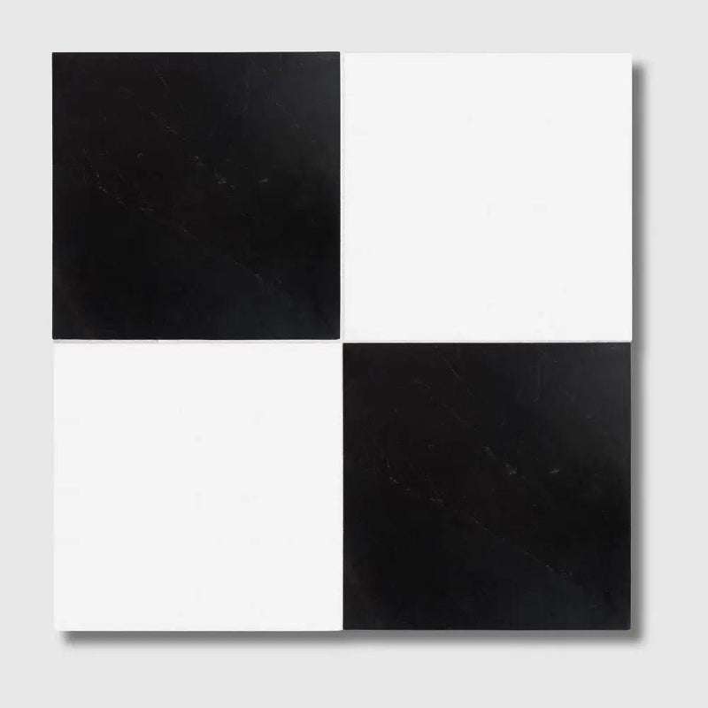 Black, Thassos Extra Honed Checkerboard Pattern Marble Tiles 12x12