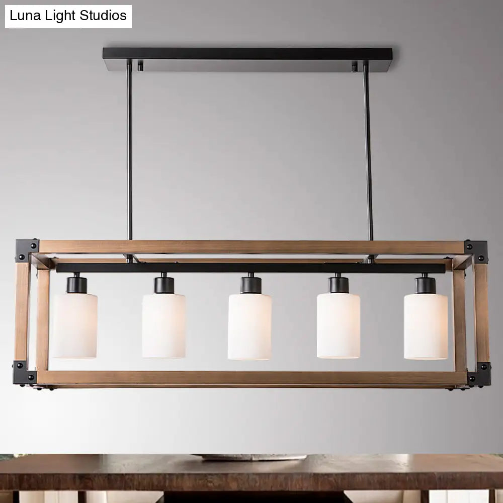 DecorBites™ Black Traditional Dining Room Island Pendant Light with Milky Glass Shades - 5-Light Hanging Lamp