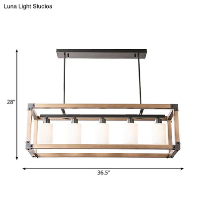 DecorBites™ Black Traditional Dining Room Island Pendant Light with Milky Glass Shades - 5-Light Hanging Lamp