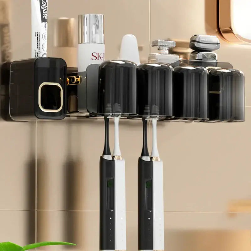 Black translucent inverted toothbrush holder and bathroom storage rack
