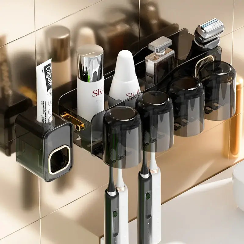 Black translucent inverted toothbrush holder and bathroom storage rack