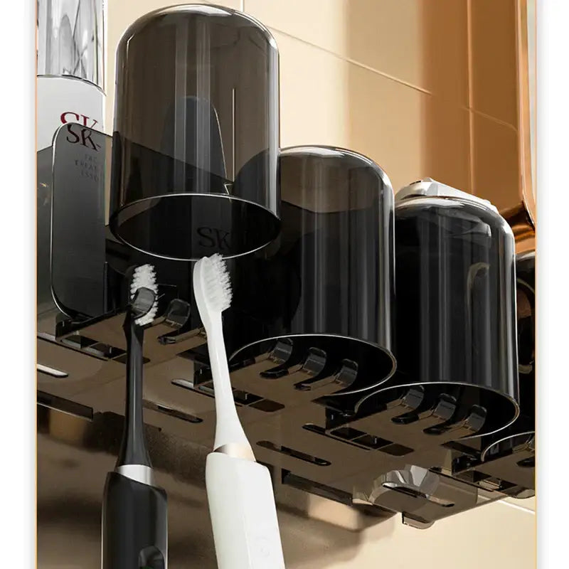 Black translucent inverted toothbrush holder and bathroom storage rack