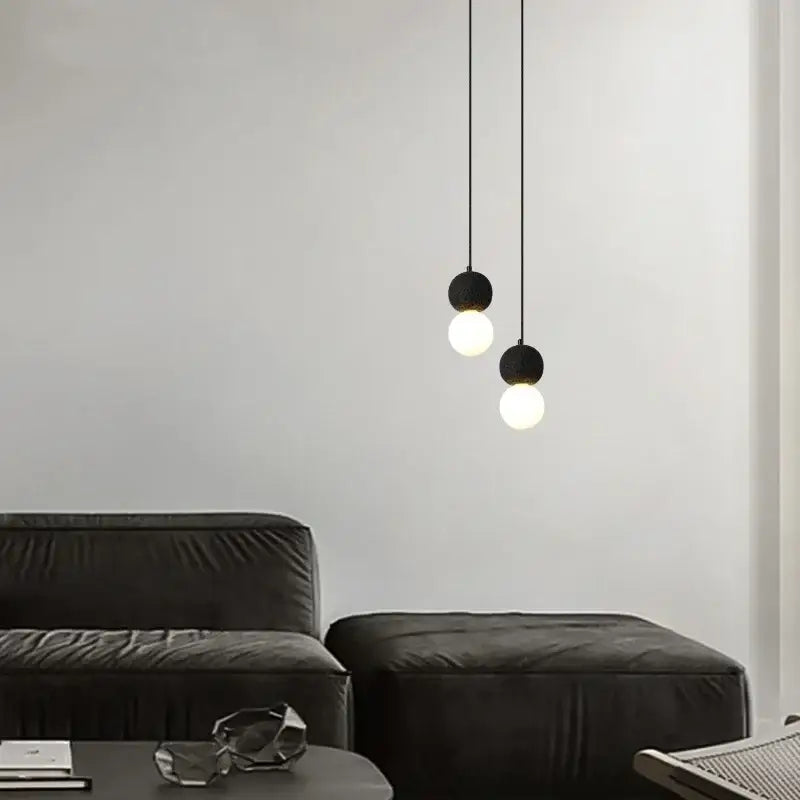 Black travertine led pendant light dining room lava stone globe