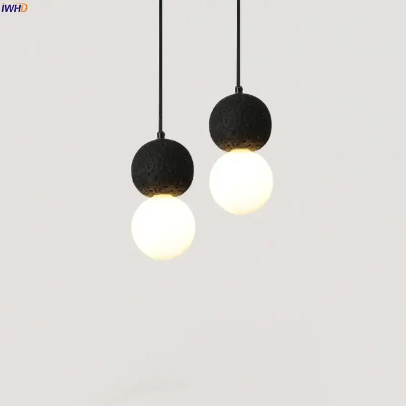 Black travertine led pendant light dining room lava stone globe