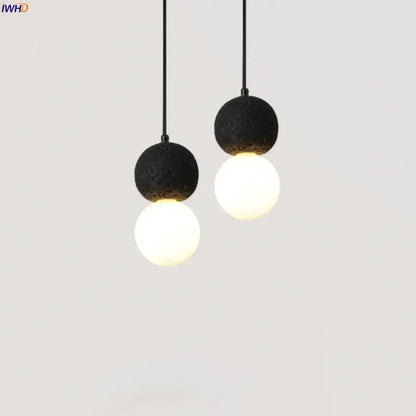 Black travertine led pendant light dining room lava stone globe