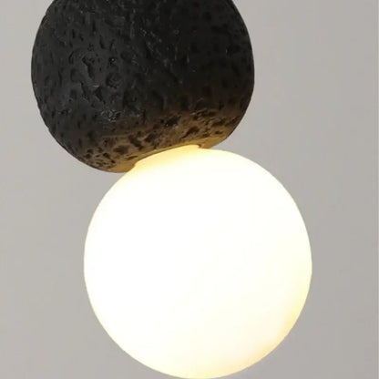 Black travertine led pendant light dining room lava stone globe