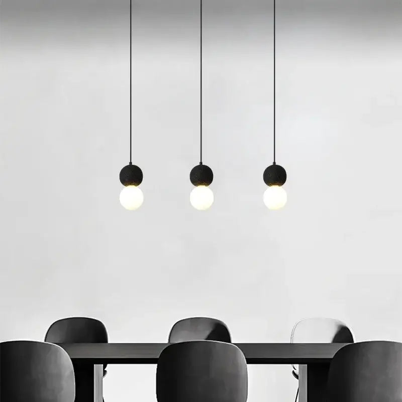 Black travertine led pendant light dining room lava stone globe