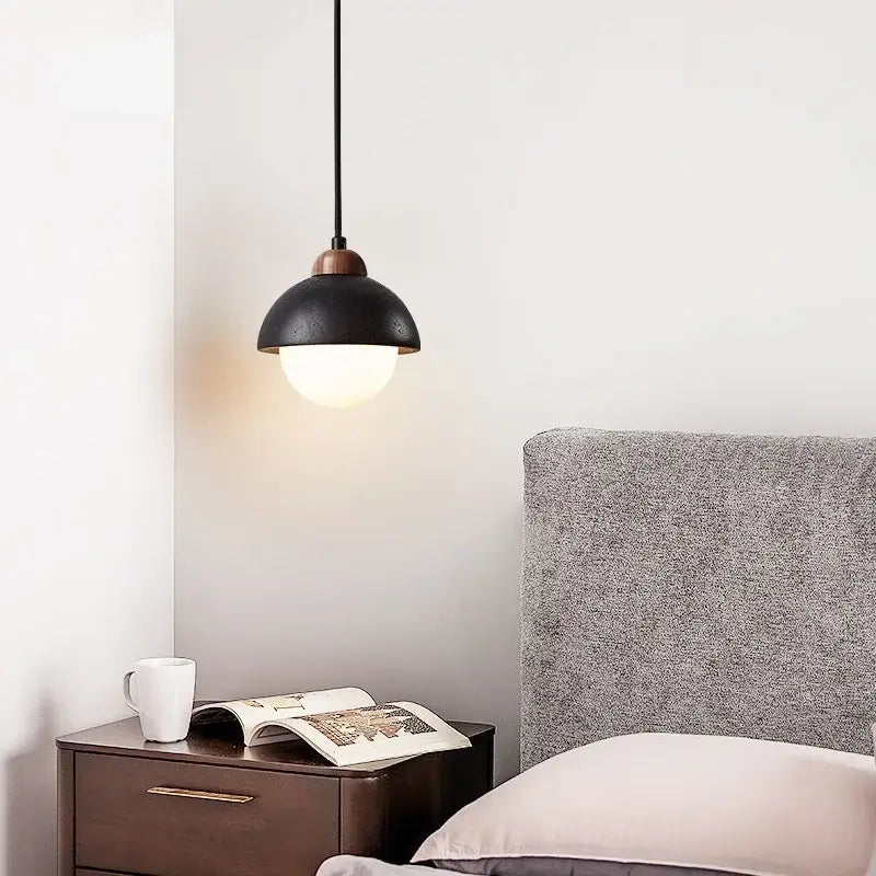 Black travertine wabi sabi pendant light kitchen glass ball lamp