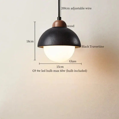 Black travertine wabi sabi pendant light kitchen glass ball lamp