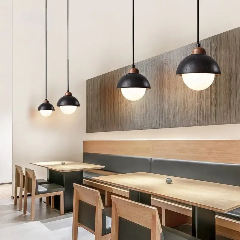 Black travertine wabi sabi pendant light kitchen glass ball lamp