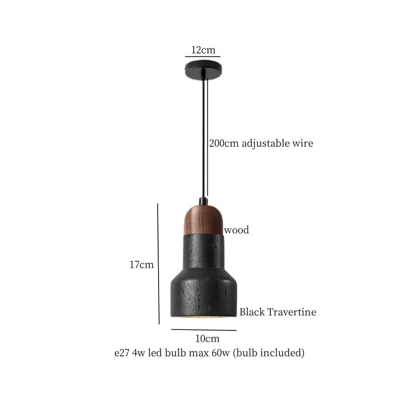 Black travertine wabi sabi pendant light kitchen glass ball lamp
