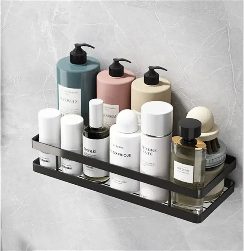 Black two tier metal bathroom shelf shower storage basket